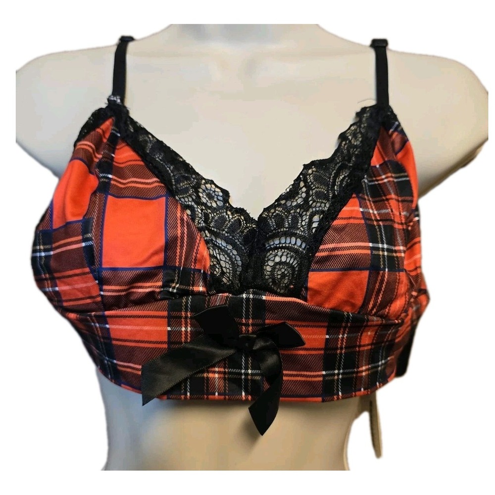 ❤️🔥 NWT CBR Red & Black Plaid Lace Bra  Women's Size M |‎ Sexy Push-Up Lingerie